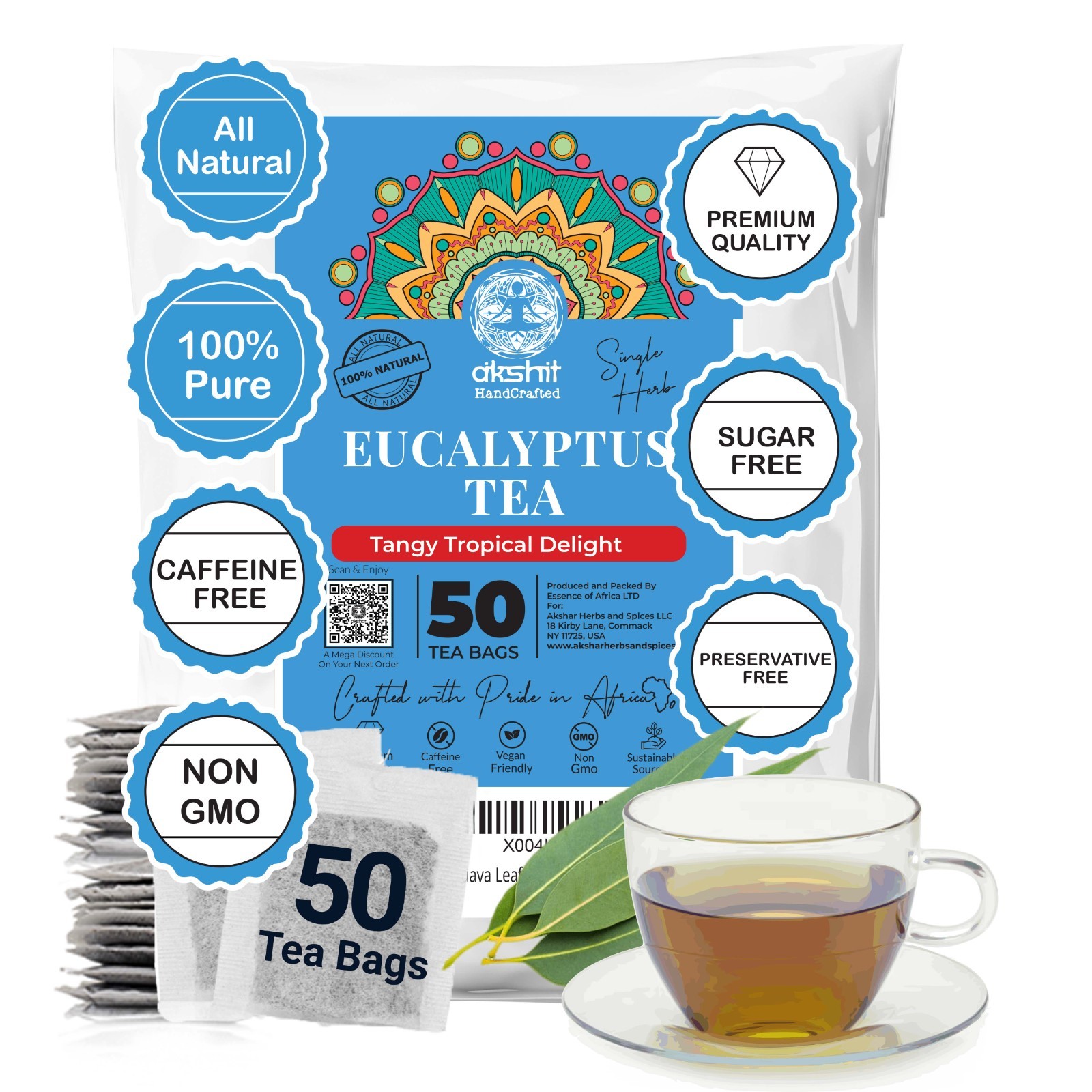 Pure Eucalyptus Tea – 75 Bags, Eucalyptus Leaf Tea, Soothing Tea, Caffeine Free