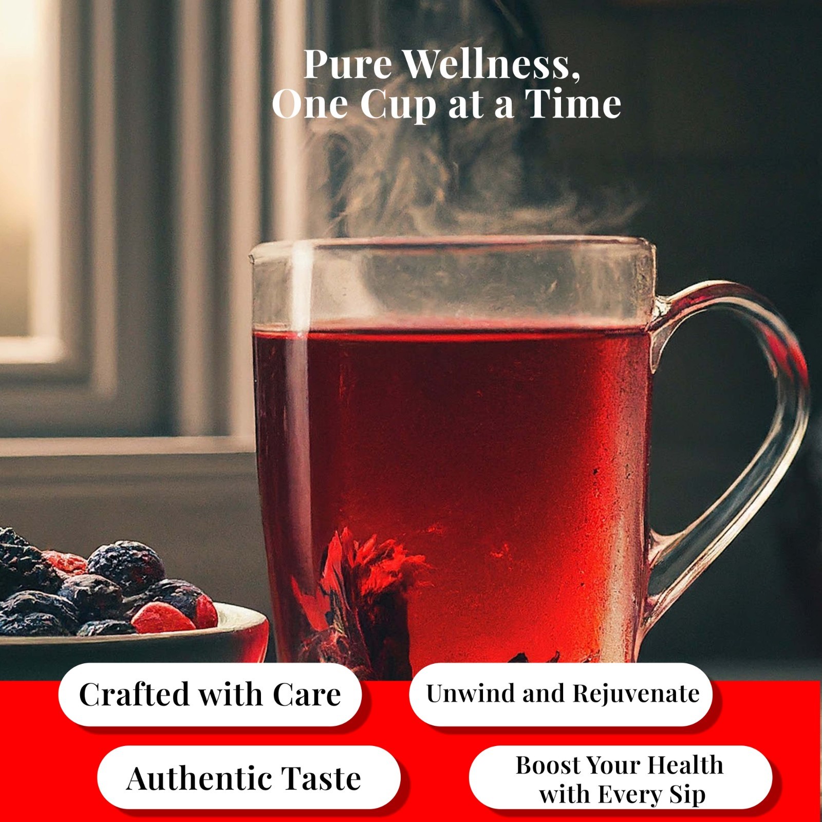 Hibiscus Tea with Moringa 75 Tea bags, Herbal Wellness Blend for Blood Pressure