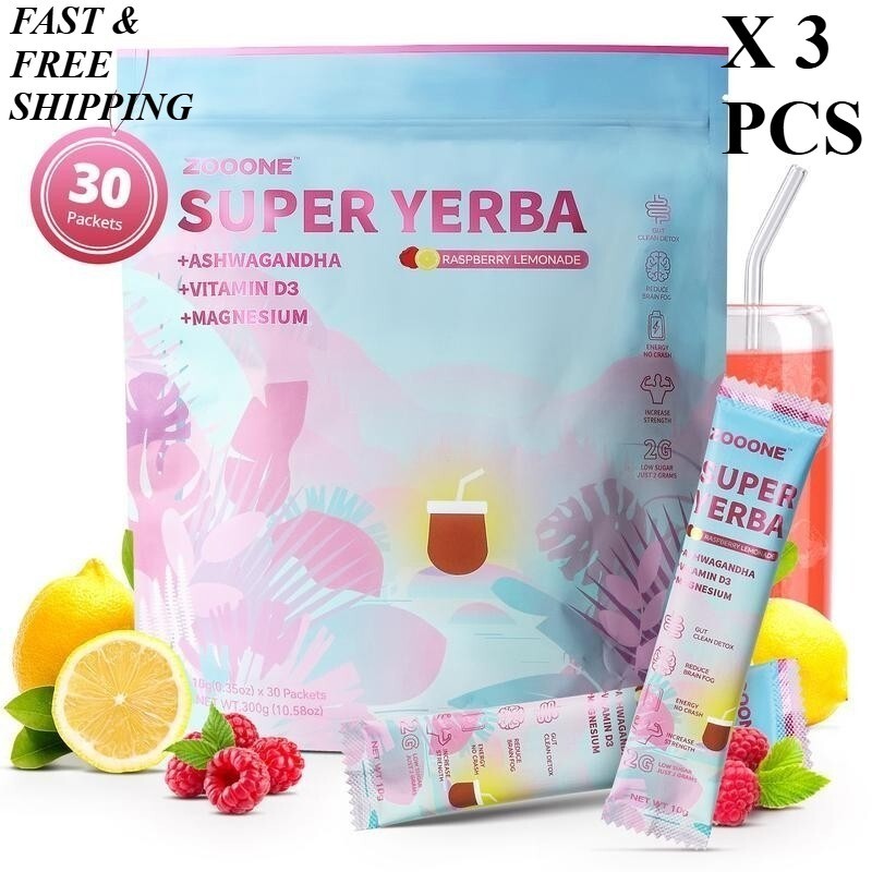 NEW Zooone Super Yerba 30 Packets Raspberry Lemonade – Clean Energy & Detox