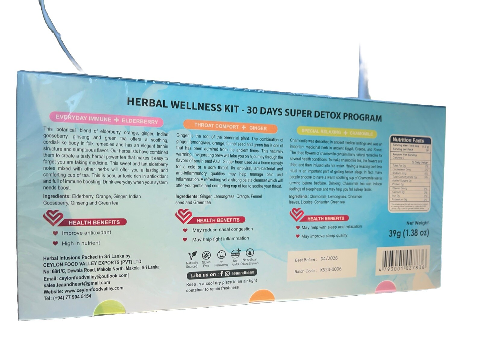 Herbal Wellness Kit Tea, 30 Days , Immune Elderry,Throat Comfort Ginger, Relaxin