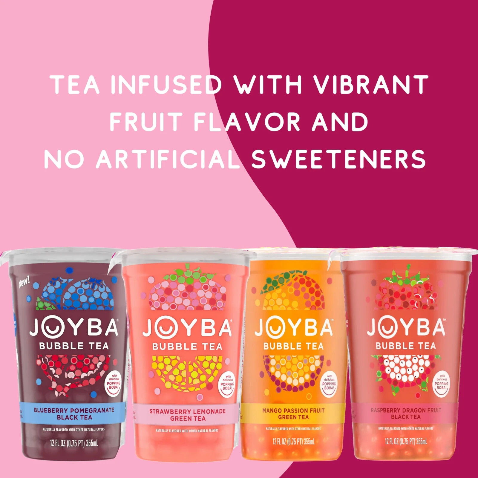 Joyba Strawberry lemonade green Tea bubble tea, 12 fl oz Cup (Pack of 4)……..