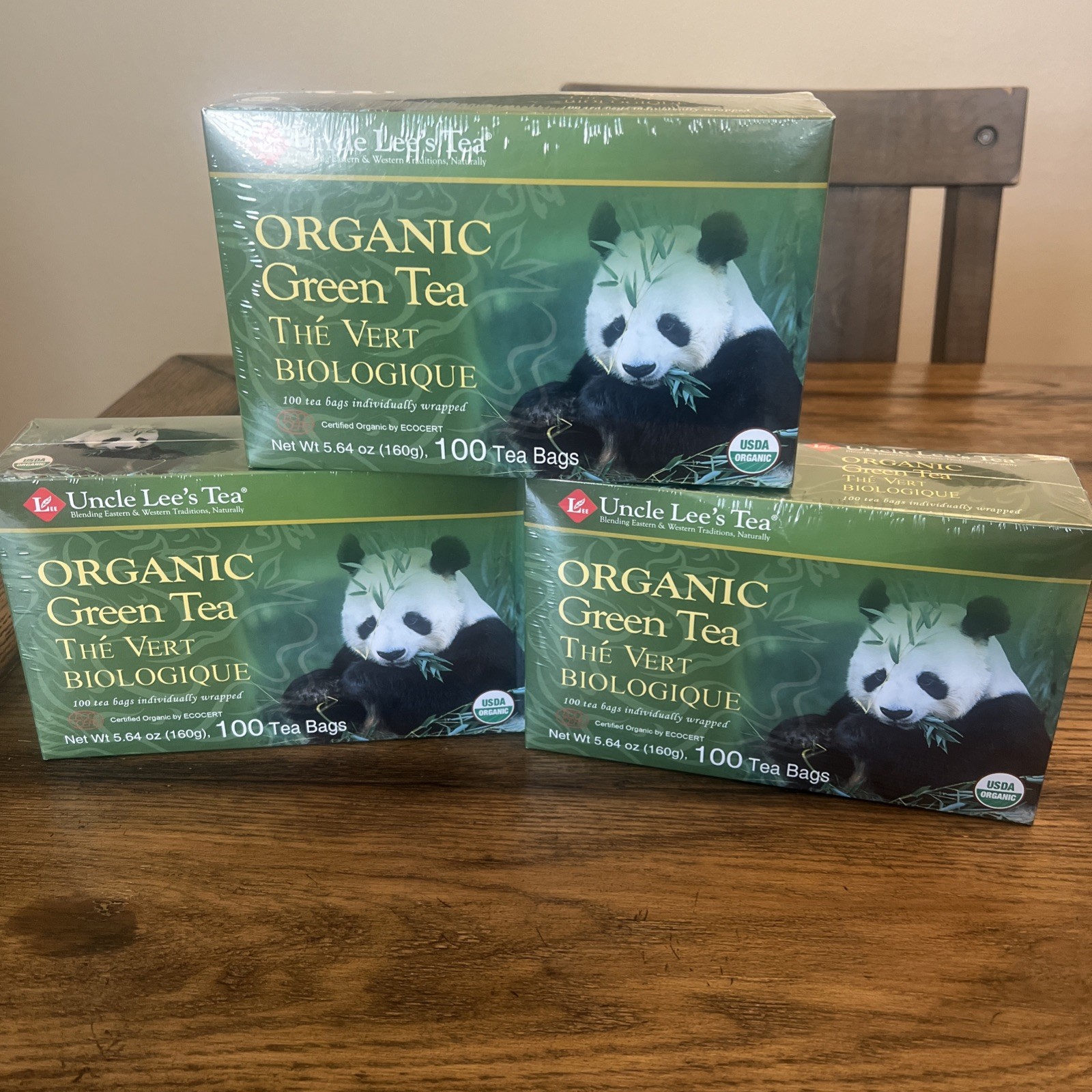 3-Uncle Lee’s Tea Organic Green Tea 100 Bags Each -Lot Of 3 Boxes Exp 6/2029