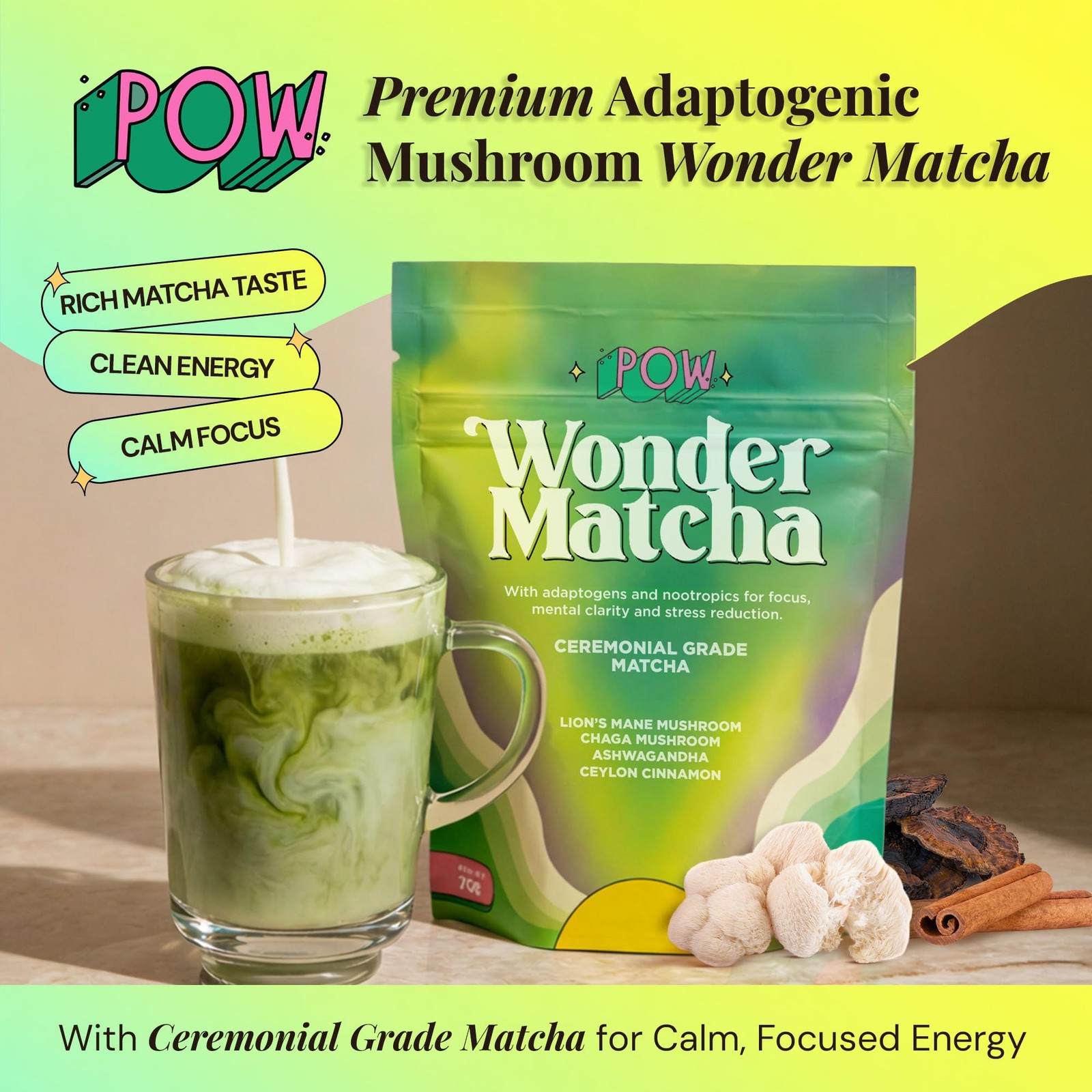 POW Wonder Matcha Functional Mushroom Matcha Powder Organic Ceremonial Grad…