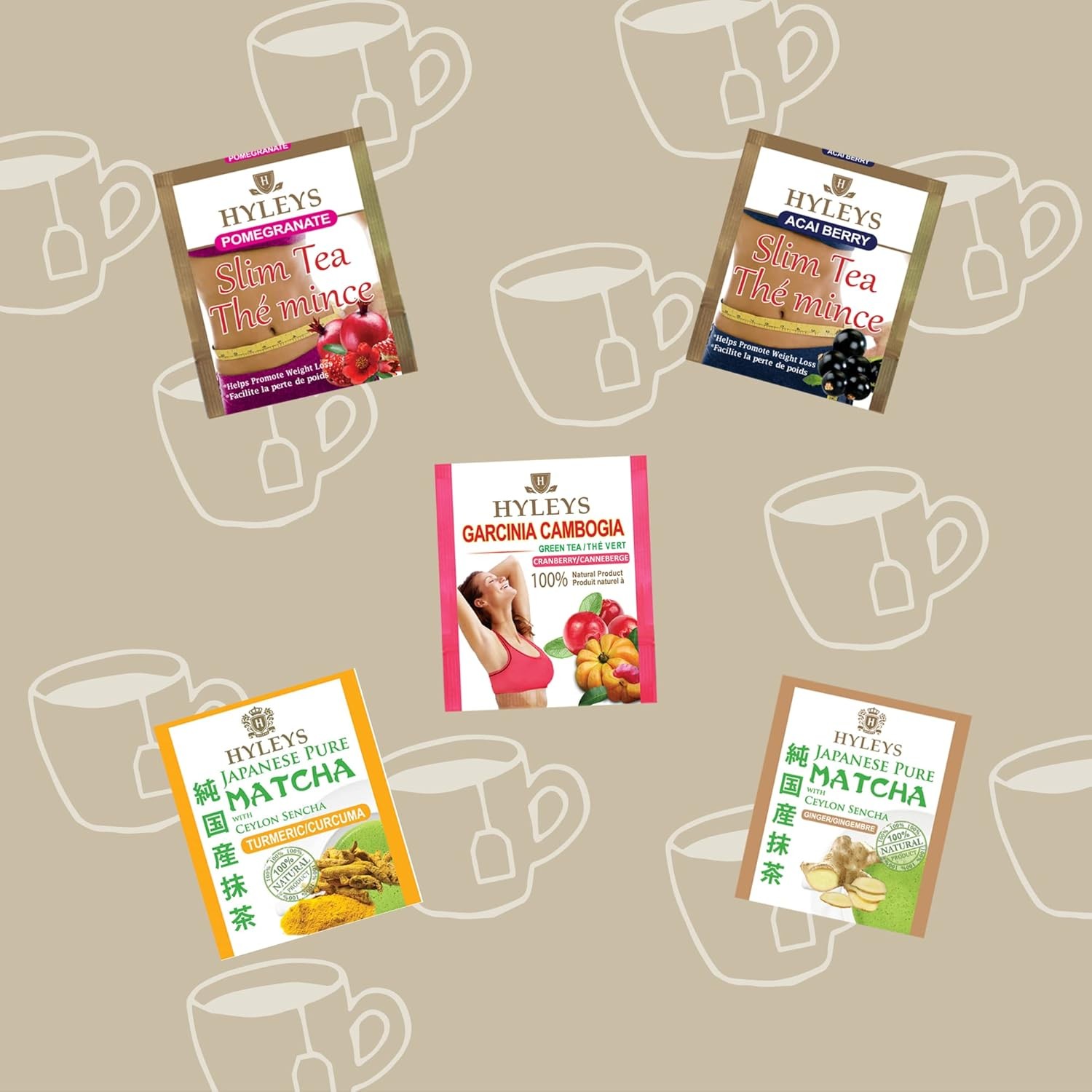 HYLEYS 14 Day Weight Loss Tea – 42 Tea Bags – Garcinia Cambogia, Matcha Green Te