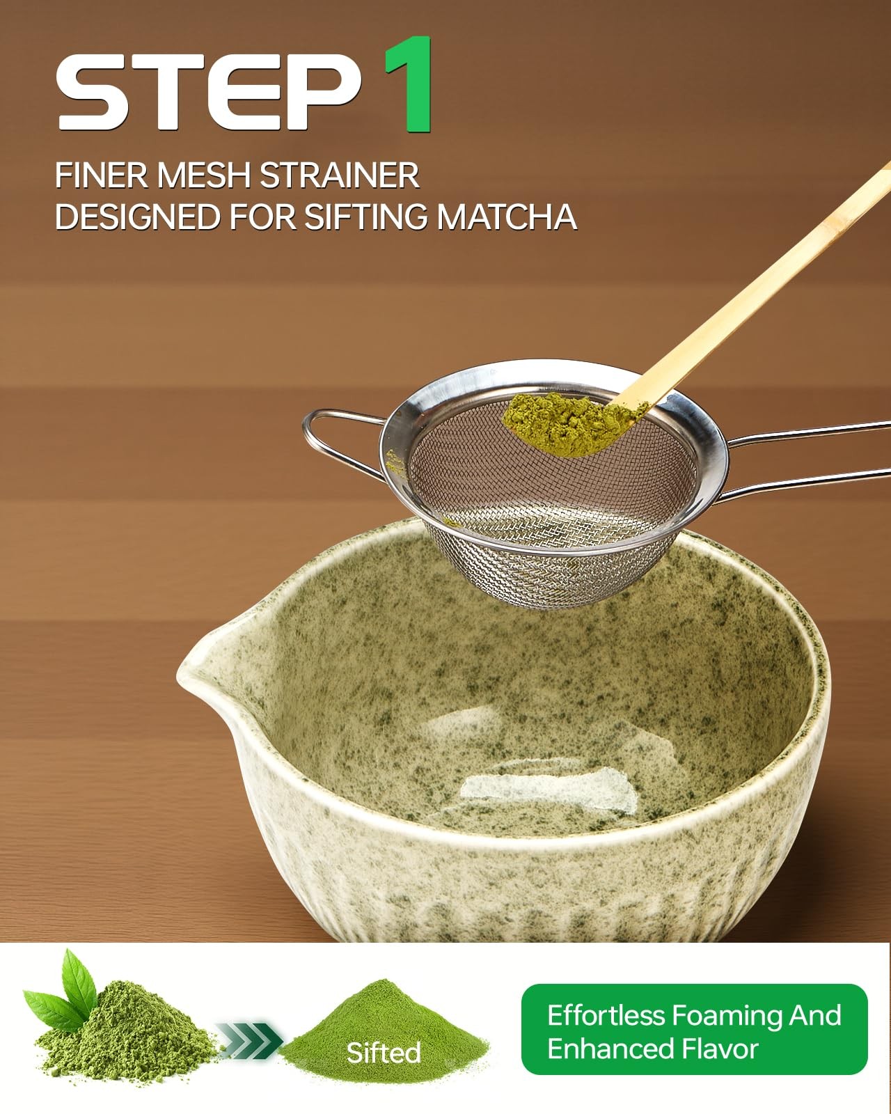 Matcha Whisk Set 7pc 20oz Bowl Sifter Tea Towel Ceremony Tea Kit
