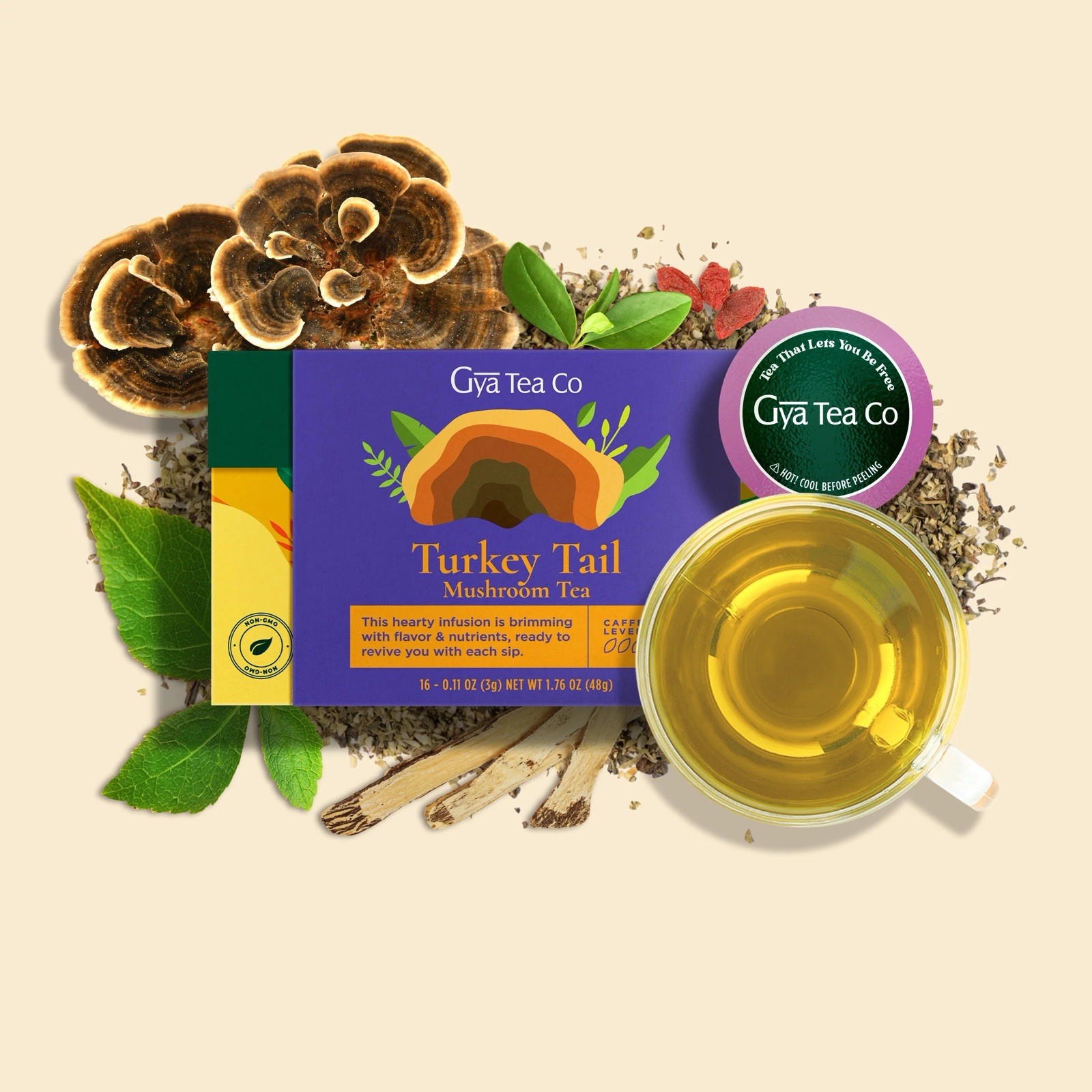 Gya Tea Co Turkey Tail Mushroom Tea K-Cup 16 Pods. Exp. 03/2027. Free Shipping
