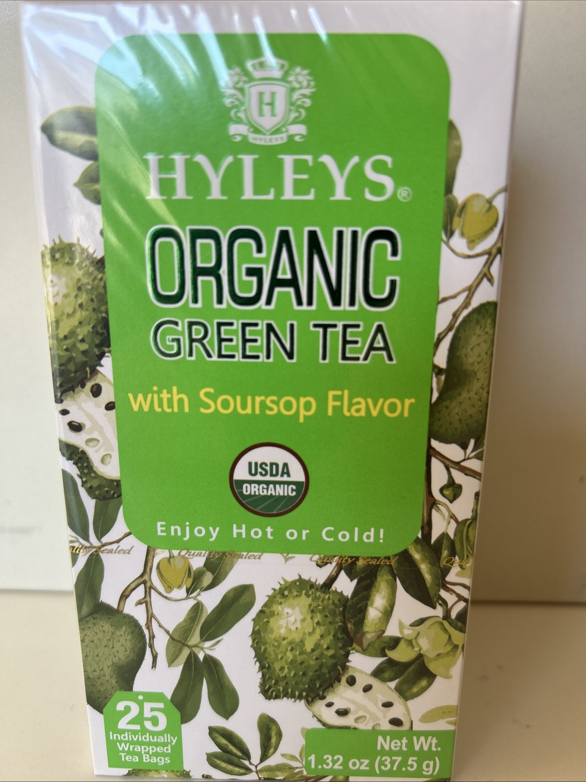 Hyleys Organic Green Tea Soursop Flavor, 25 Tea Bags – Guanabana Flavor