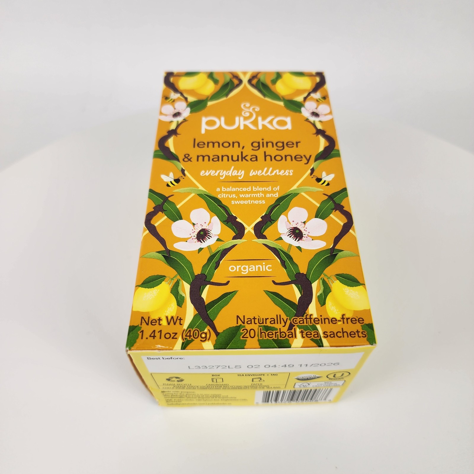 Pukka Lemon, Ginger & Manuka Honey Herbal Tea 20ct (4 Pack) Organic 80 Bags