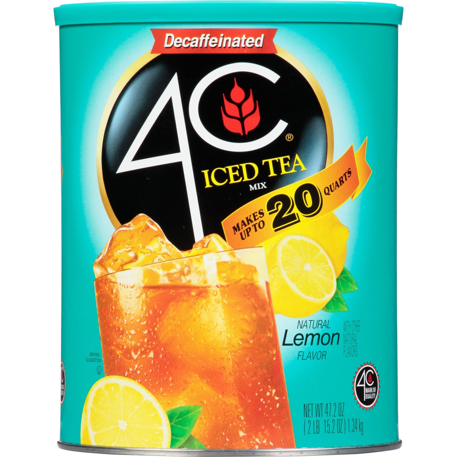 4C Decaf Iced Tea Mix, Lemon, 47.2 oz, 1 Ct
