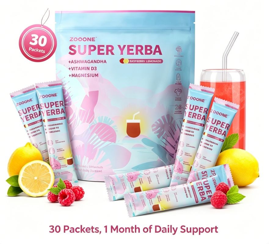 2-Pack ZOOONE Super Yerba Ashwagandha Energy Drink Raspberry Lemonade 60 Packets