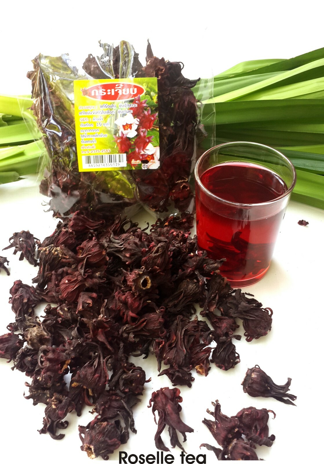 4 Thai herbal teas favorite Pandan Leaf ,chrysanthemum, roselle, butterfly pea