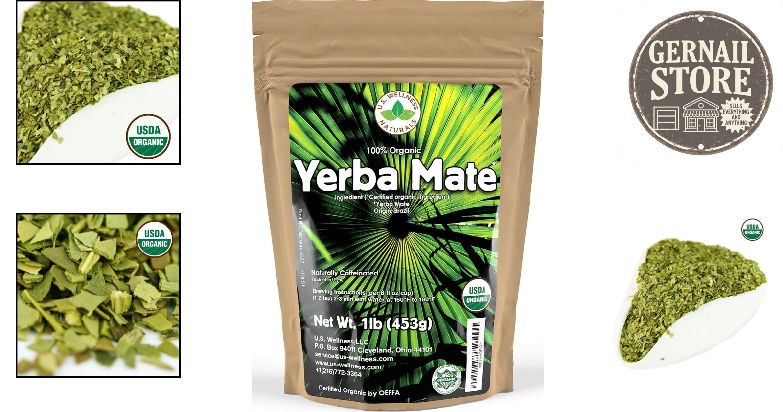 1LB Certified Organic Yerba Mate – Energizing High Caffeine Drink from Brazil