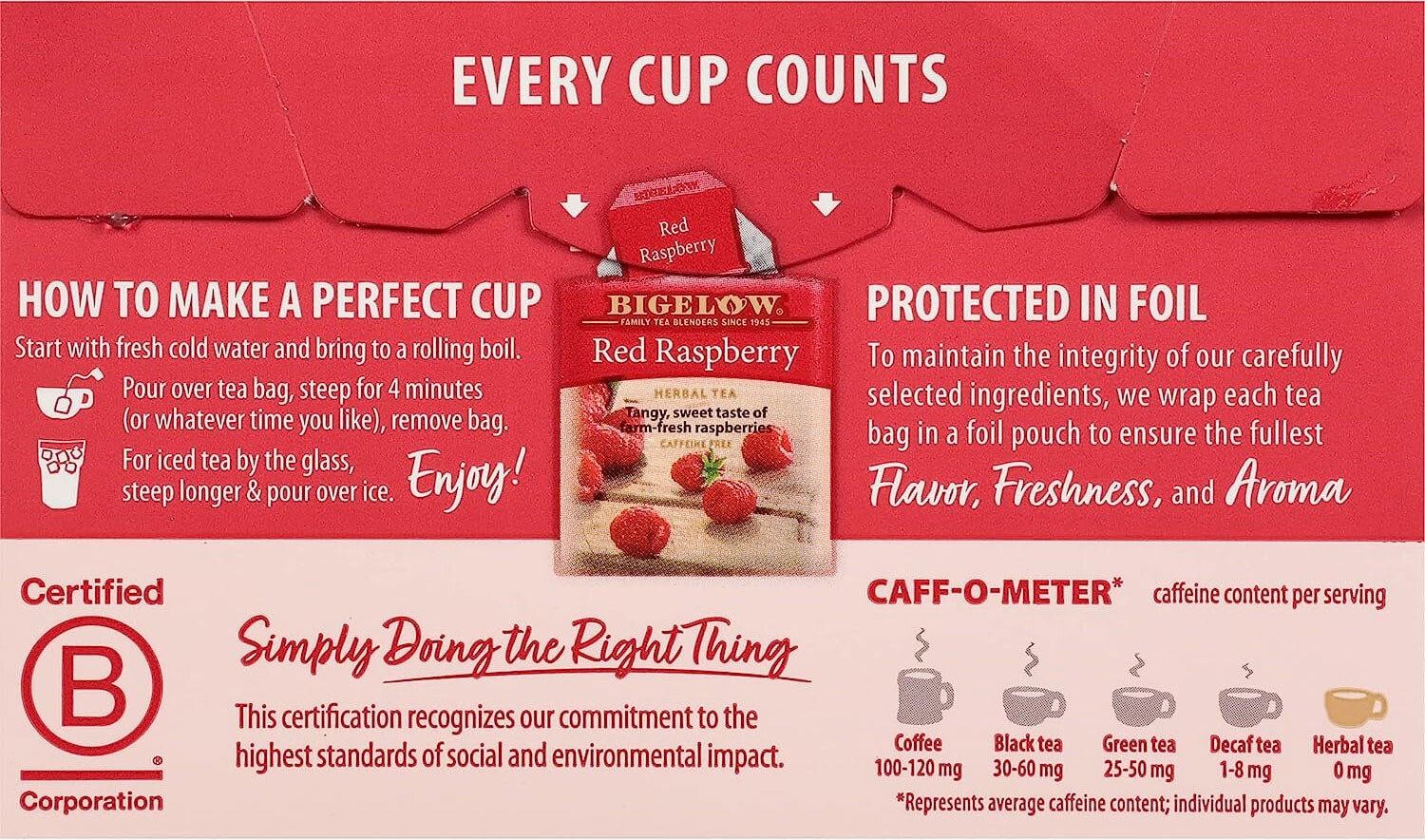 Bigelow Red Raspberry Herbal Tea – 20 tea bags
