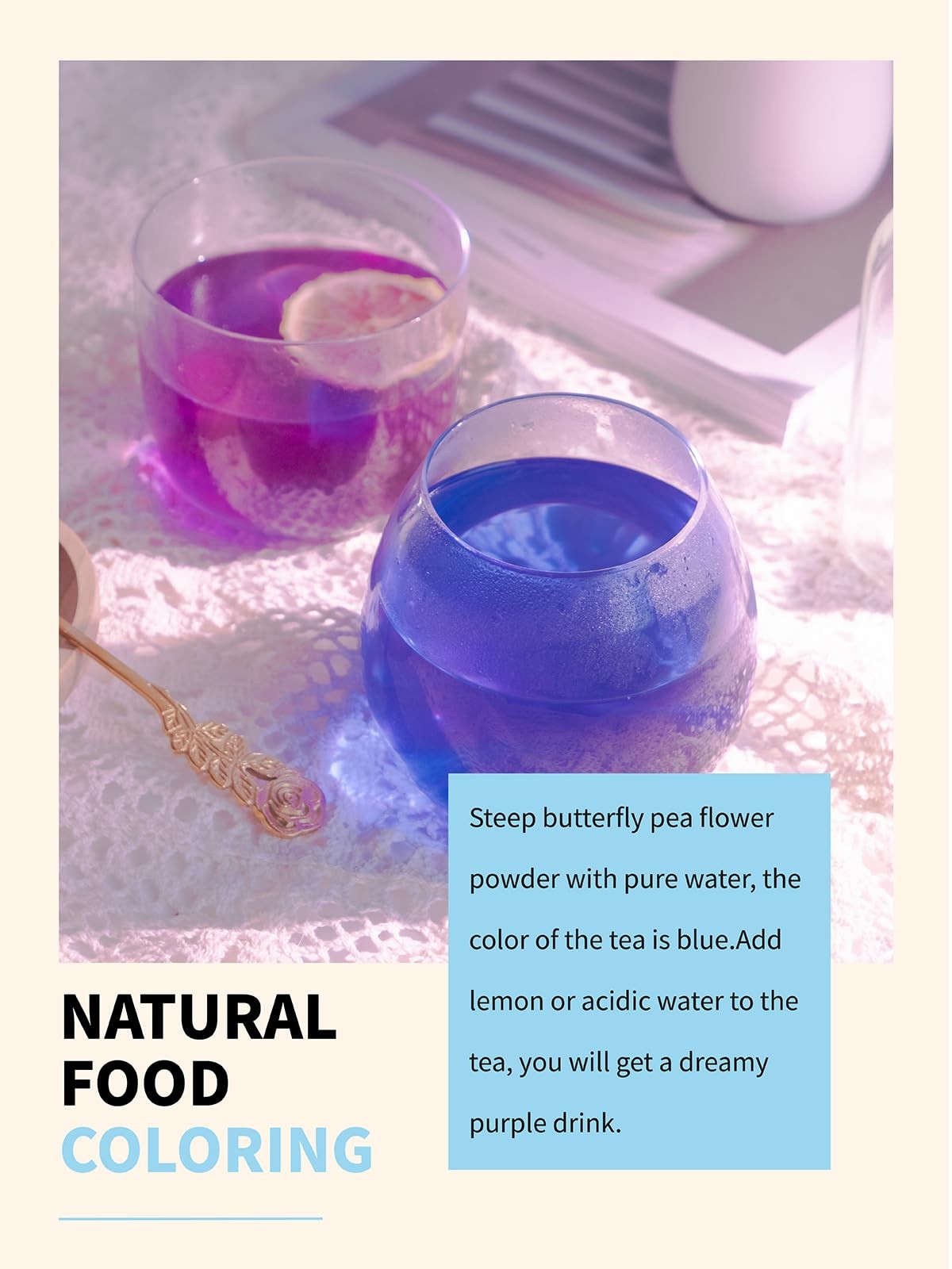 Butterfly Pea Flower Powder, Natural Butterfly Pea Flower Tea for Blue & Purp…