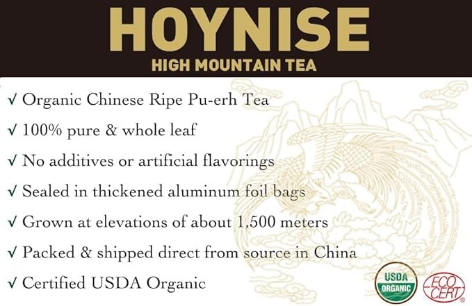 HOYNISE – Organic Pu-erh Tea Loose Leaf – Yunnan 3.5 Ounce (Pack of 1)