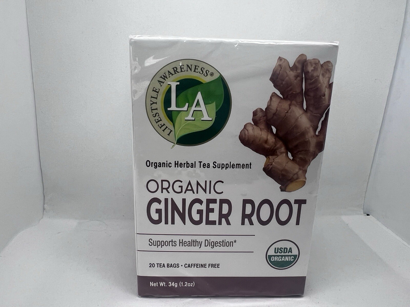 Lifestyle Awareness Teas, Caffeine Free Organic Ginger Root Tea, 20 Count