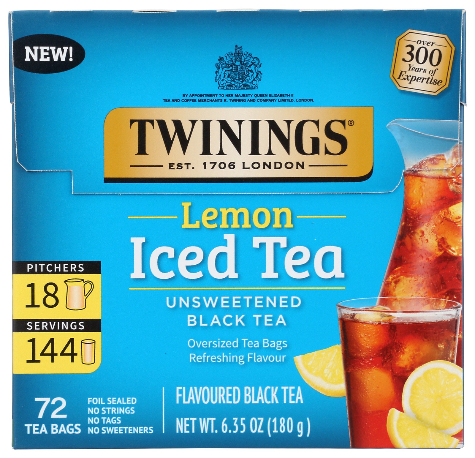 Twinings Unsweetened Black Tea Lemon Iced 72 Bags 6.35 Oz 180 G 6 Pack
