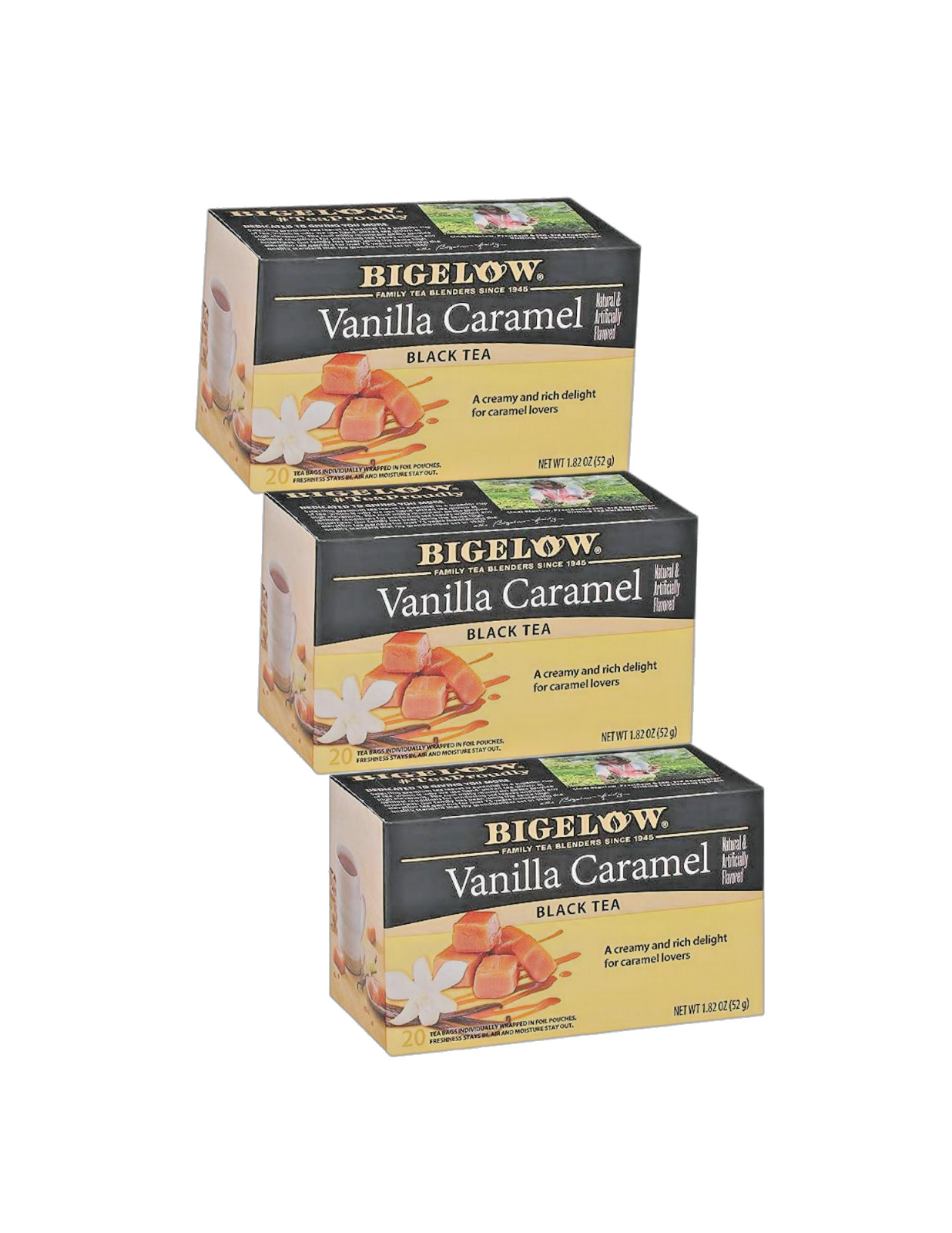 Bigelow Vanilla Caramel Black Tea – 18 Per Box – (3) Boxes Total