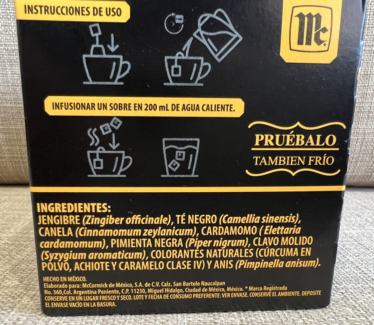 Te Chai con jengibre te negro cardamomo canela clavo molido pimienta negra 20 te