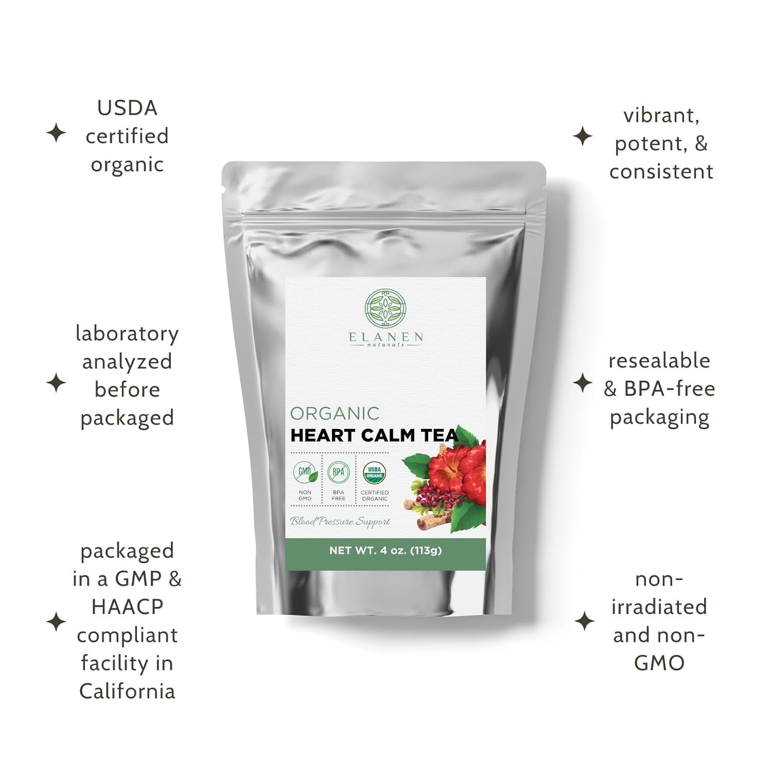 Organic Heart Calm Tea 4 oz. 113g, Blood Pressure Tea to Maintain Healthy Pre…