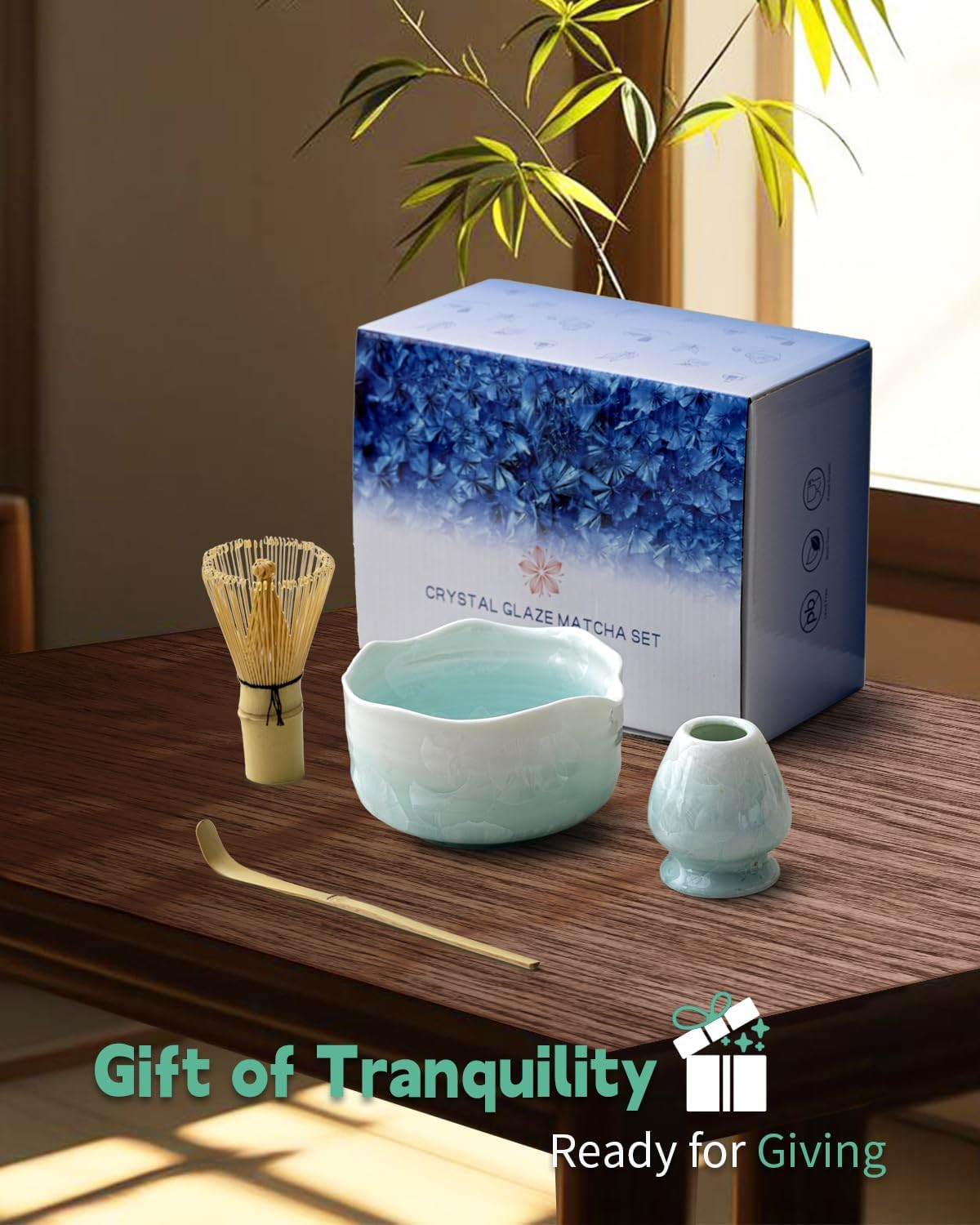 Natural Crystal Flower Matcha Set – 4 Pcs Food Grade Matcha Kit with Spouted …