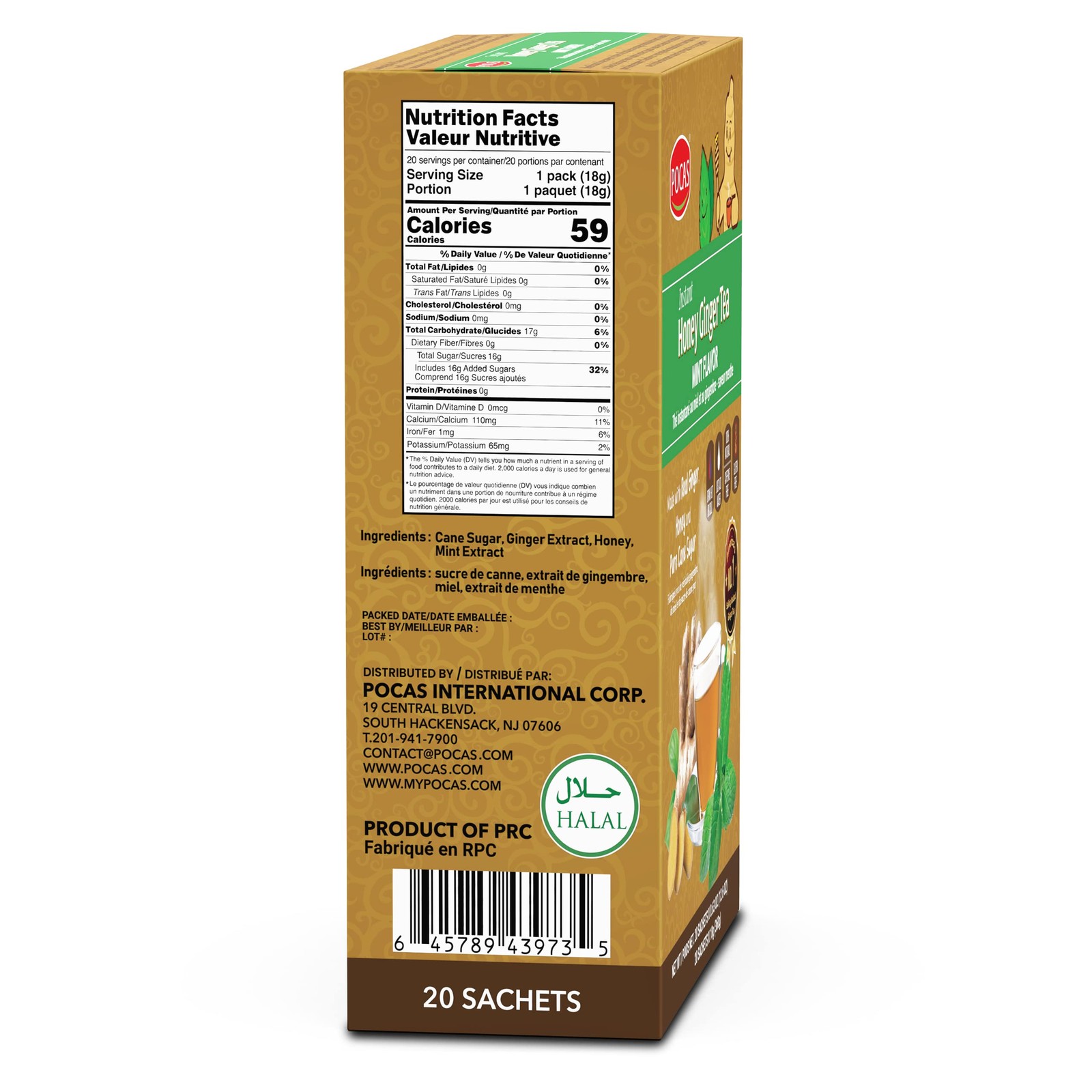 Pocas Honey Ginger Instant Tea Powder, Mint Flavor 2Pack, Ginger Extract & Re…