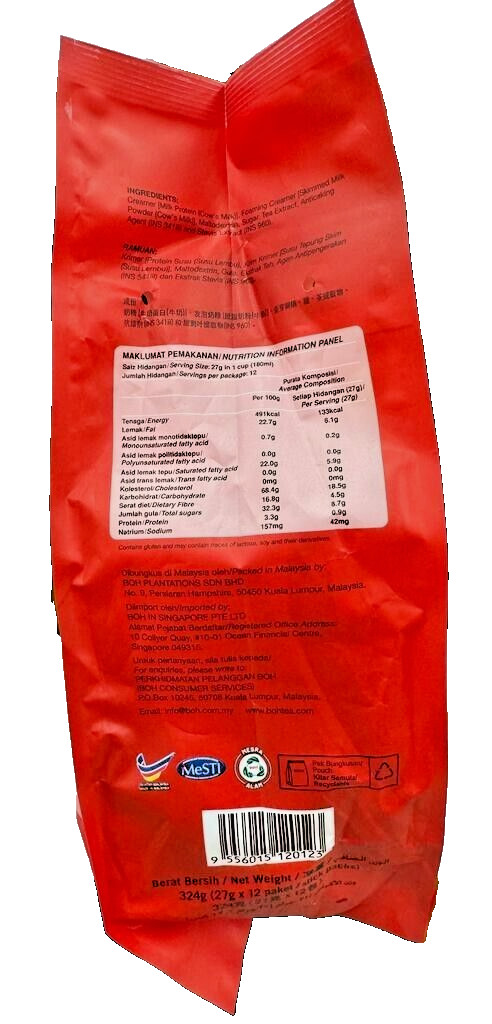 BOH Plantation Teh Tarik / Milk Tea Original 3 in 1 Less Sweet 12x27g x 2 Packs
