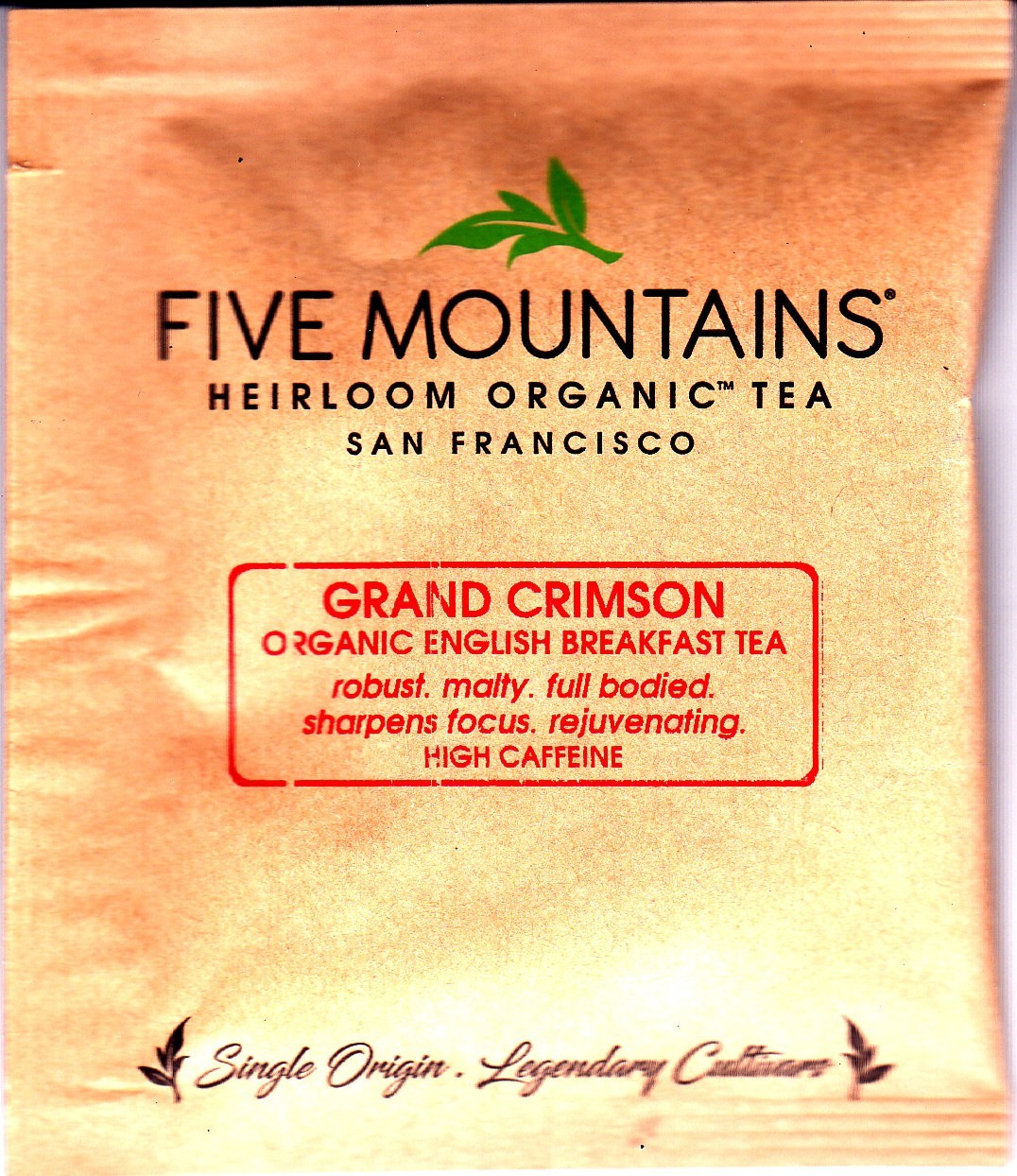 Five Mountains Tea Heirloom Organic Crimson 9 sachets, see description