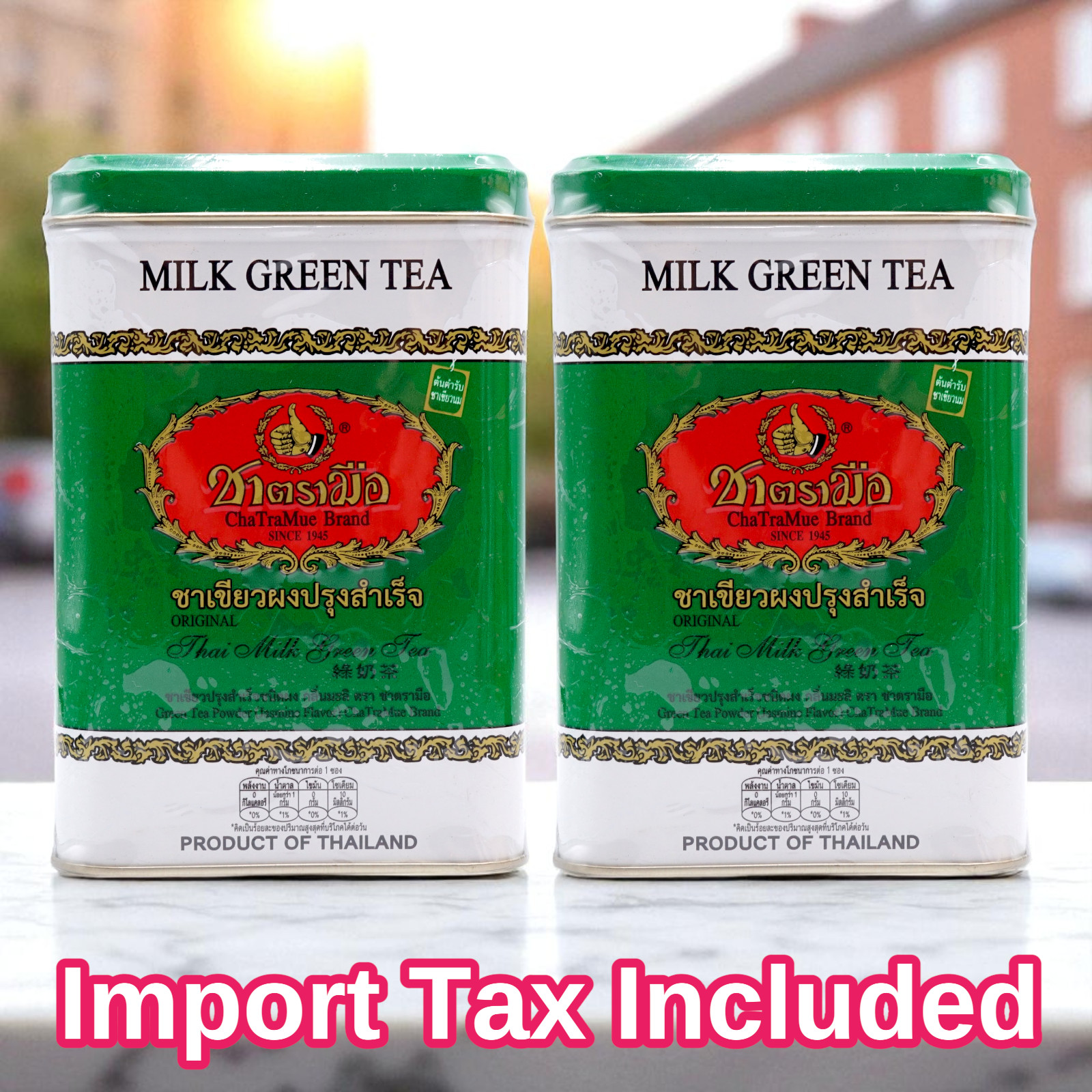 Chatramue Thai Milk Green Tea Mixed Number One Brand x2 Tin Cans (100 Sachets)