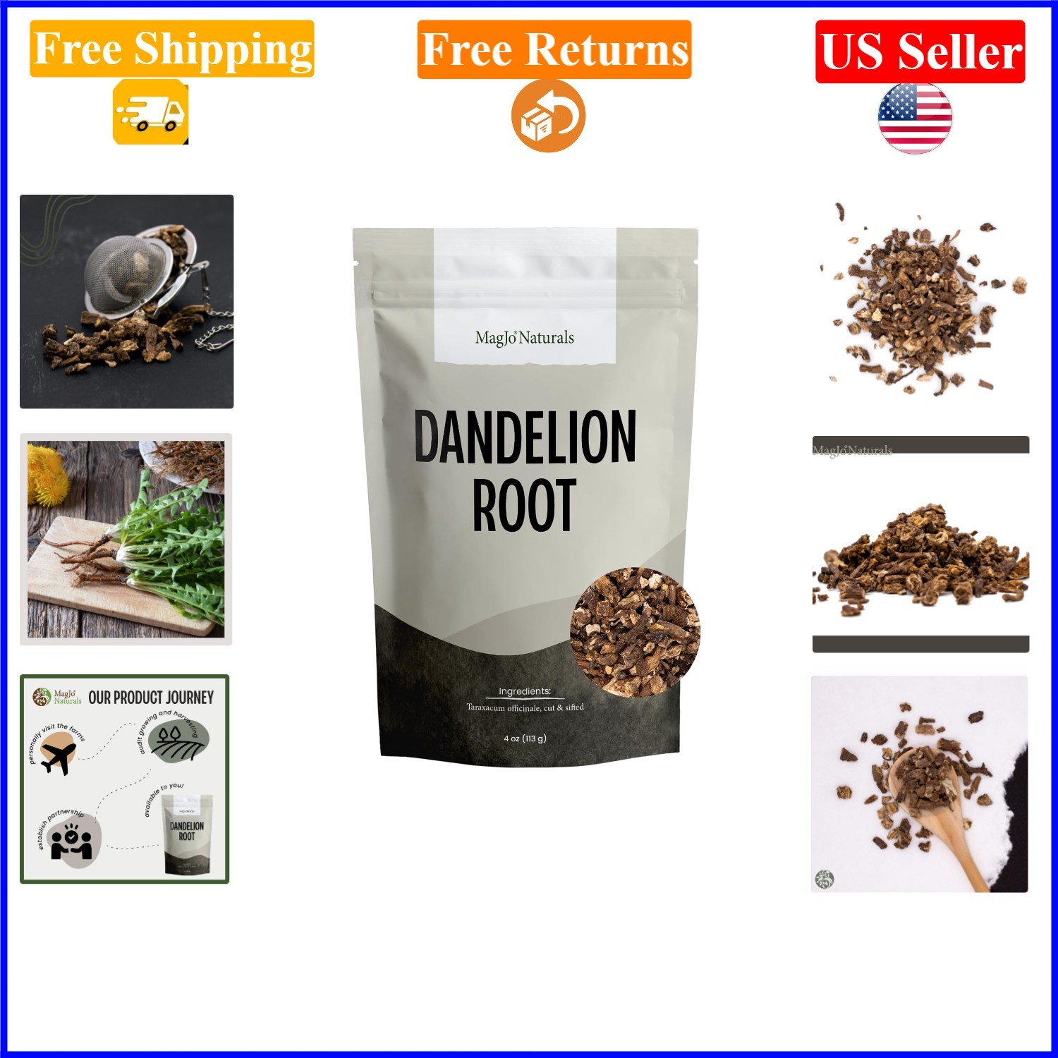 Naturals Dandelion Root Loose Tea 4 oz, Wild-Crafted, Caffeine-Free