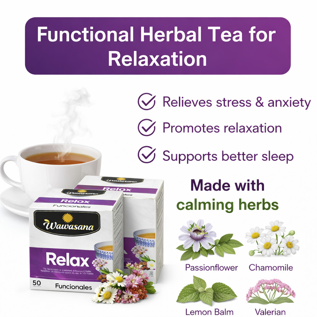 2 Pack Wawasana Relax Herbal Tea 50 Bags Natural Calm Sleep Blend Peru Chamomile