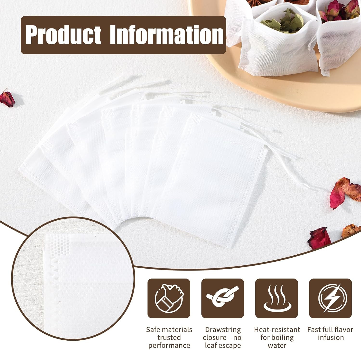 300 PCS Disposable Tea Bags for Loose Leaf Tea, Empty Tea Filter Bags with Draws