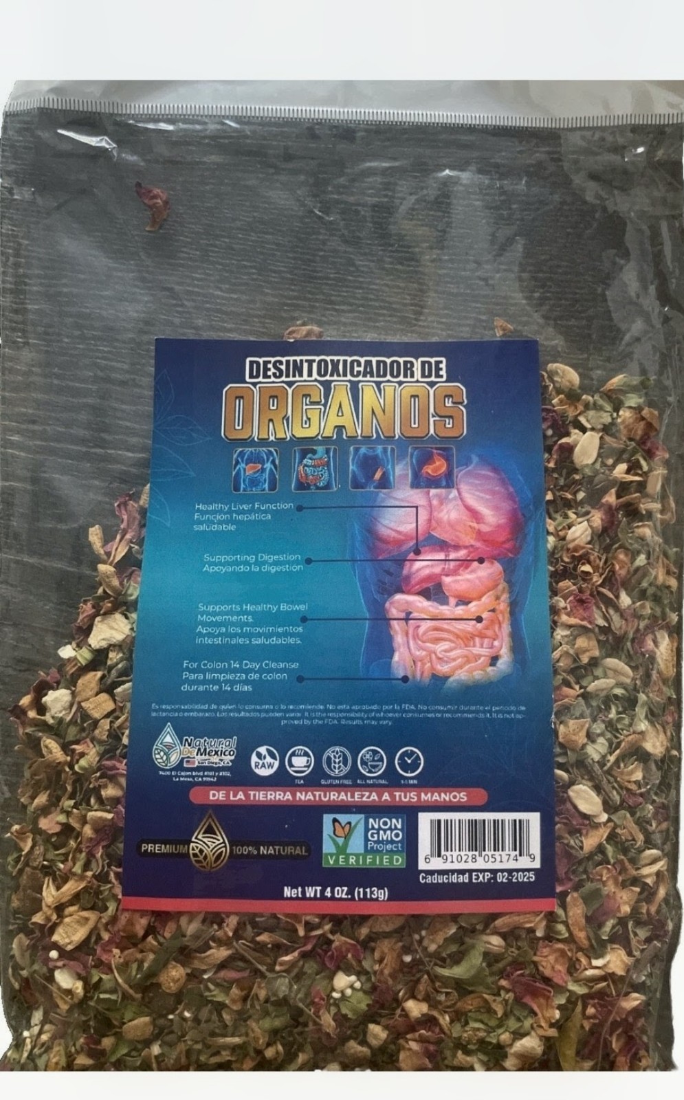 Detox de Organos Compuesto Te Herbal 4 oz. Organ Det Tea 4 Oz. Natural de Mexico