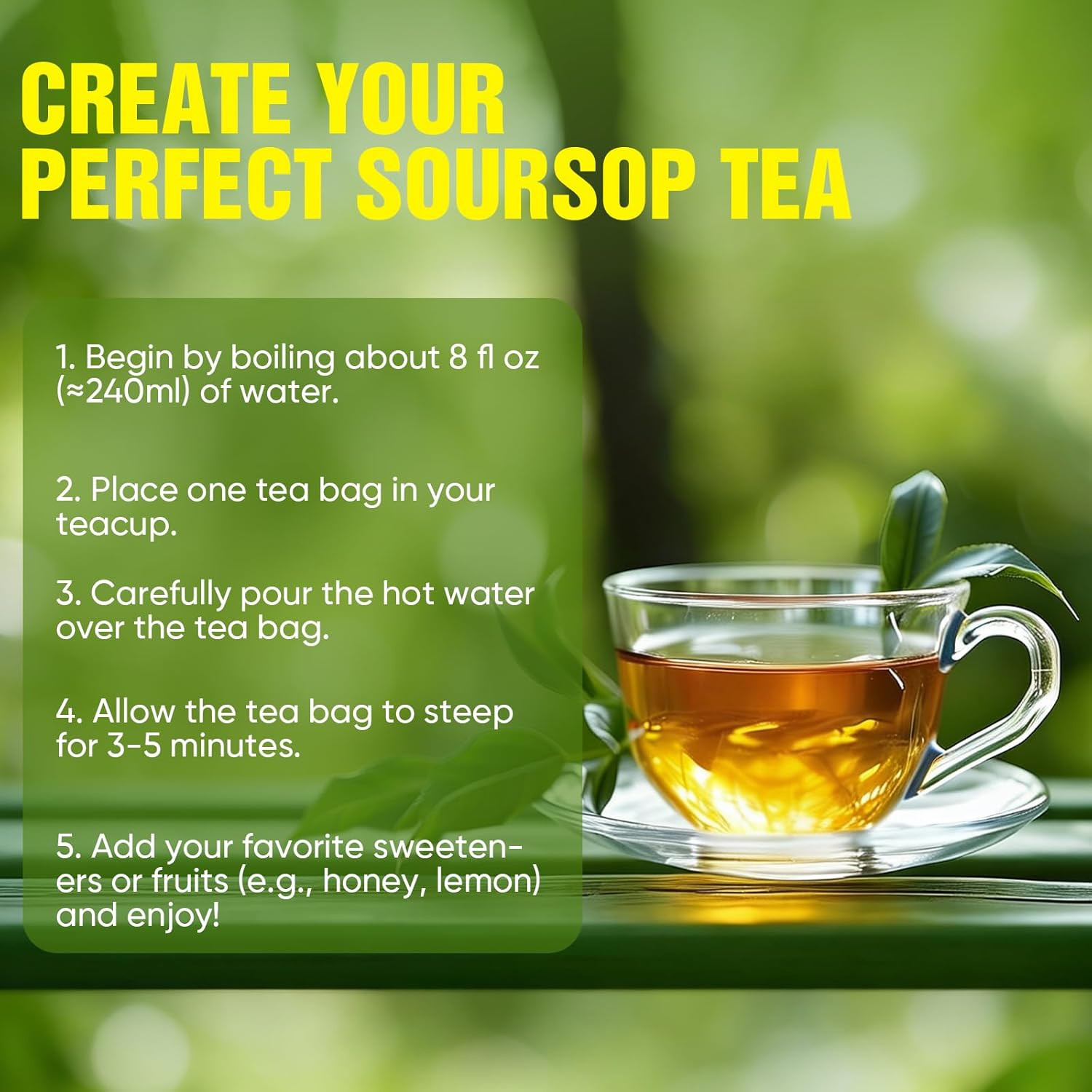 TEAWOO Soursop Tea Bags, 60 Packs 100% Natural Soursop Leaves (Hojas De Guanaban