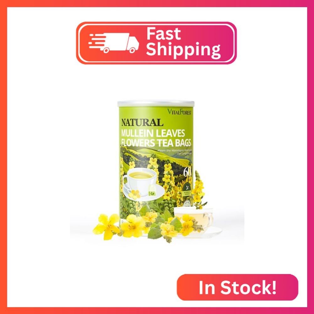 60 Mullein Leaf Tea Bags for Lungs, VitalForest 100% Pure Mullein Mullins Detox
