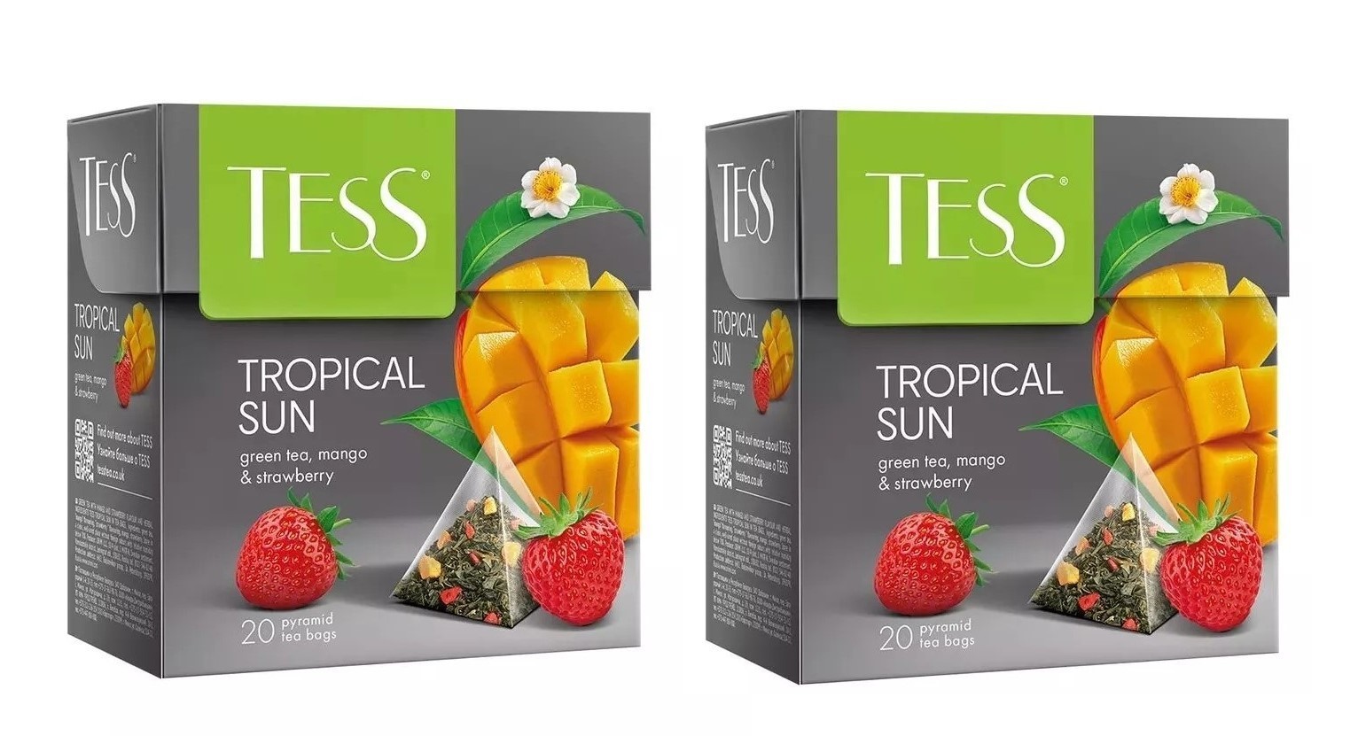 TESS Tropical Sun Green Tea 2×20 Pyramid Bags Mango & Strawberry