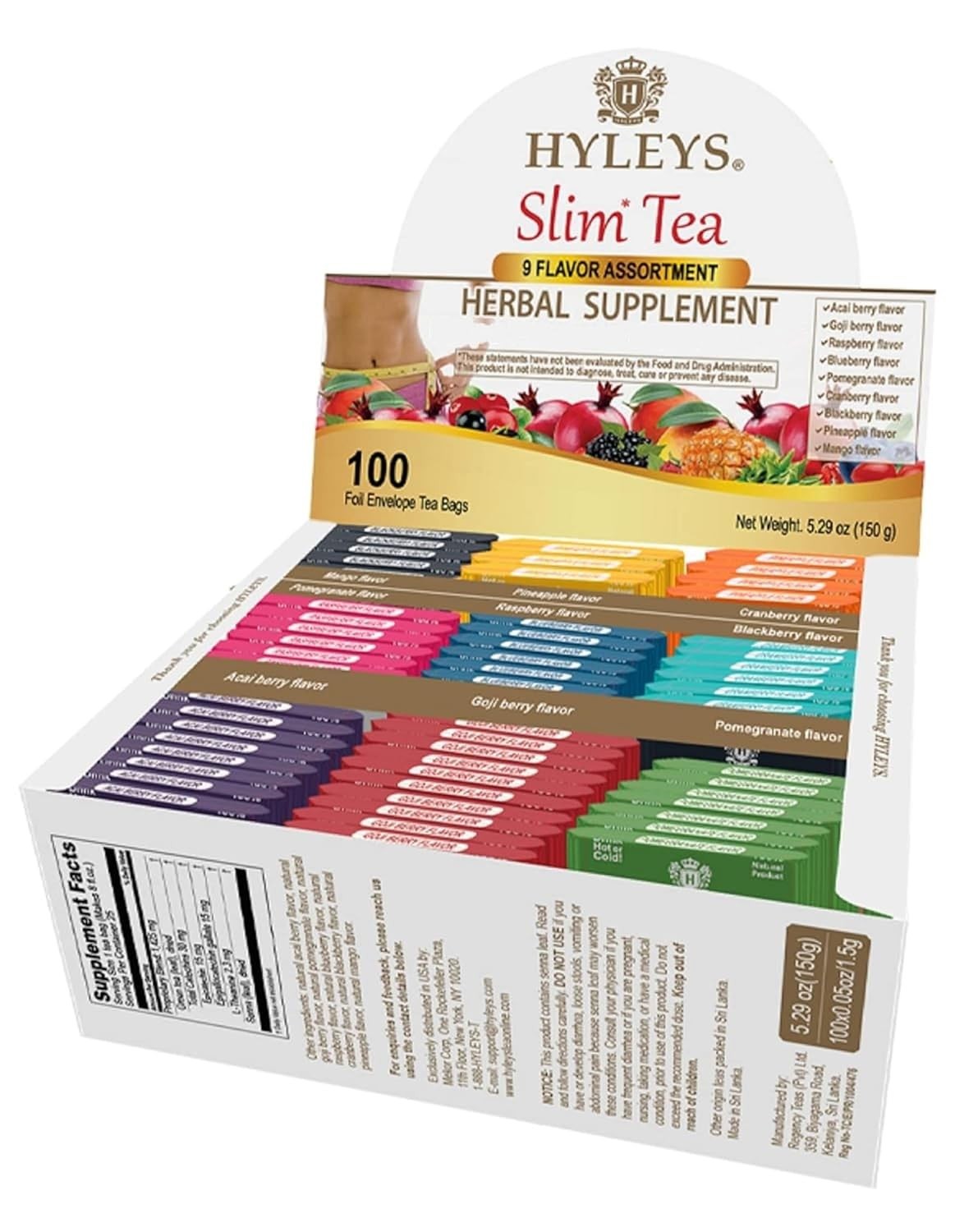 (2 PACK-BUNDLE) HYLEYS Slim Tea 9 Flavor Assortment 100 Ct Herba (200 TEA BAGS)