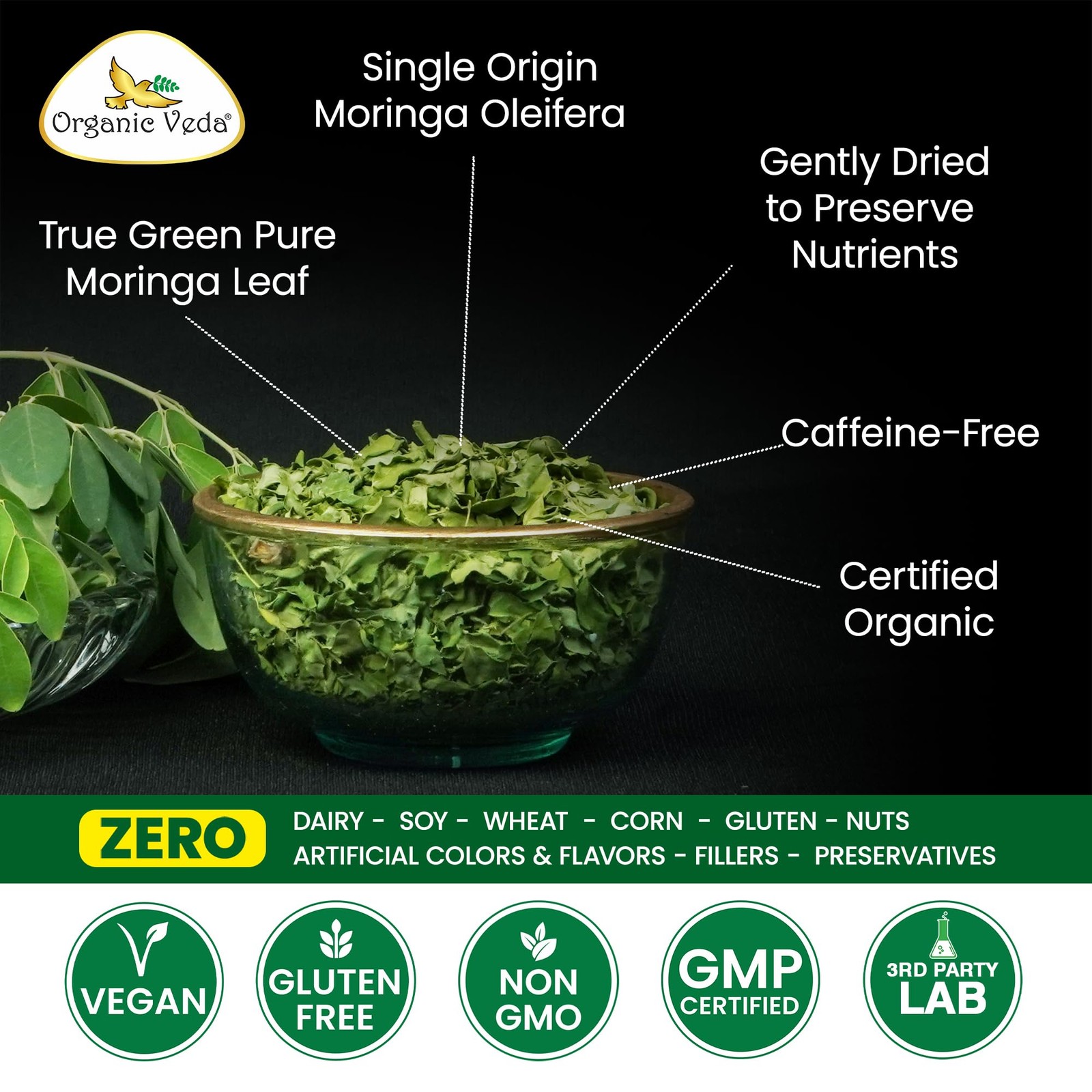 Moringa Tea Leaves – True Green Antioxidants Rich, Premium Single Origin,100%…
