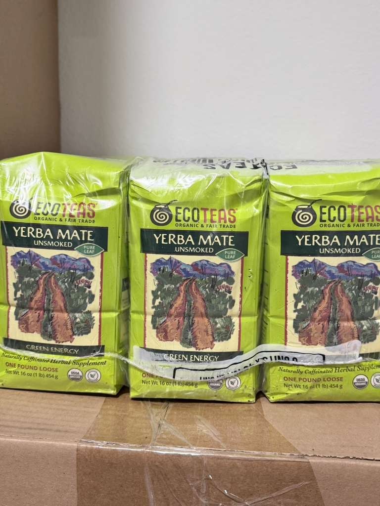 Eco Teas Organic Yerba Mate Tea 3 Pack Loose Leaf Unsmoked 16 oz Exp Nov 2029