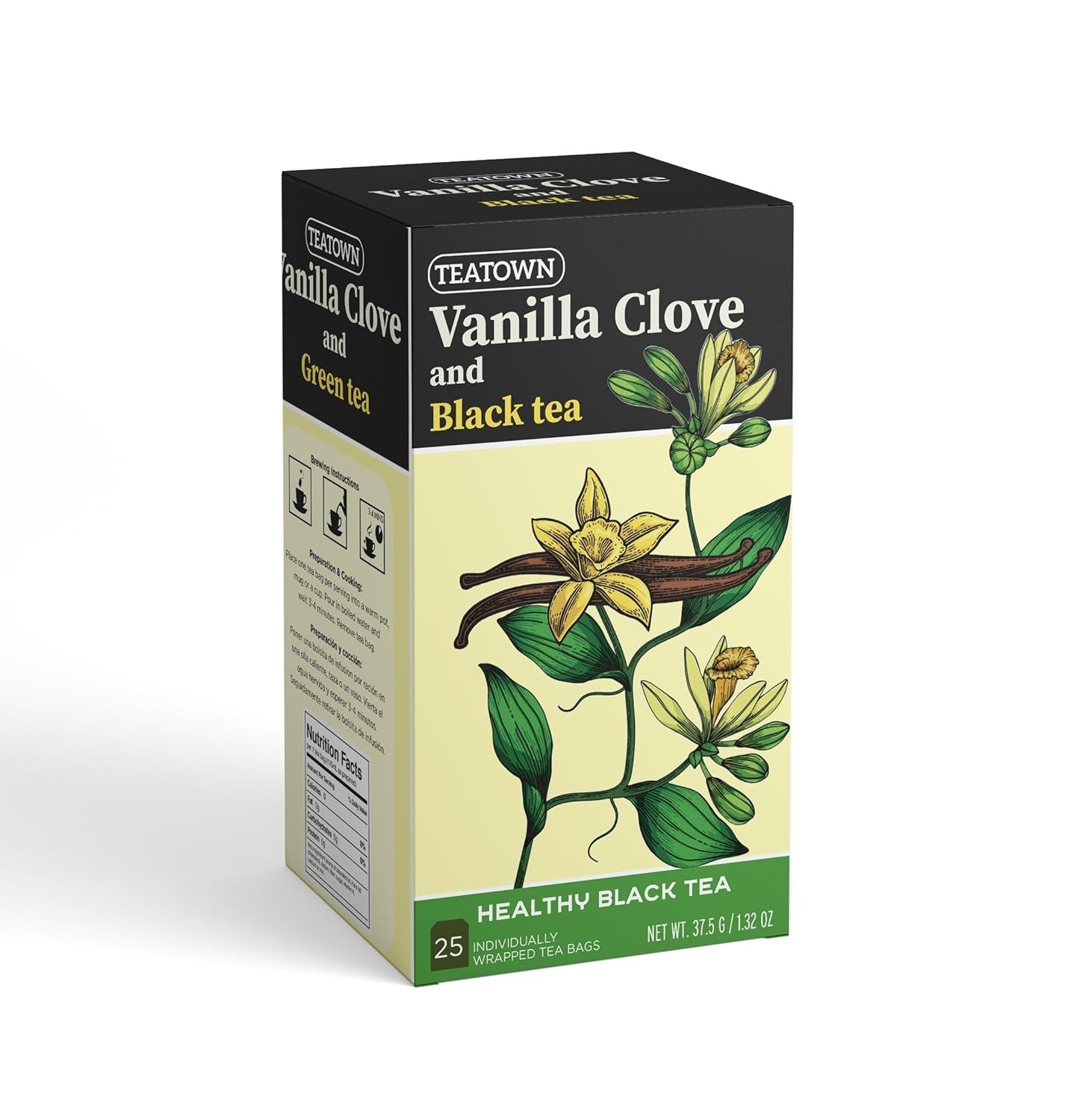 Premium Caffeinated Vanilla Clove Spice Black Chai 25 Count Tea Bags (25-Pack)