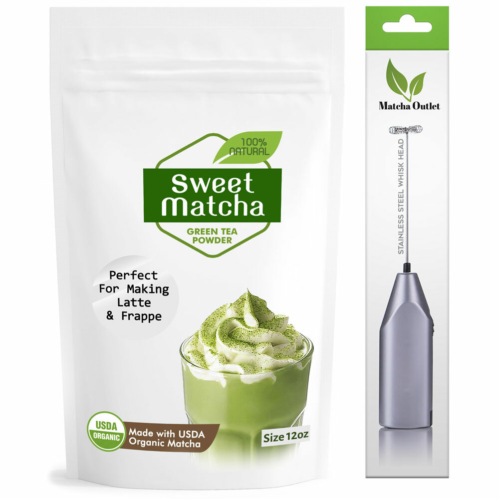 Sweet Matcha Latte Green Tea Powder Japanese Mix 12oz with Electric Milk Frother