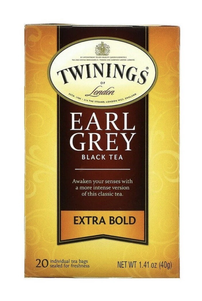 Twinings, Black Tea, Earl Grey, Extra Bold, 20 Tea Bags , 1.41 oz.