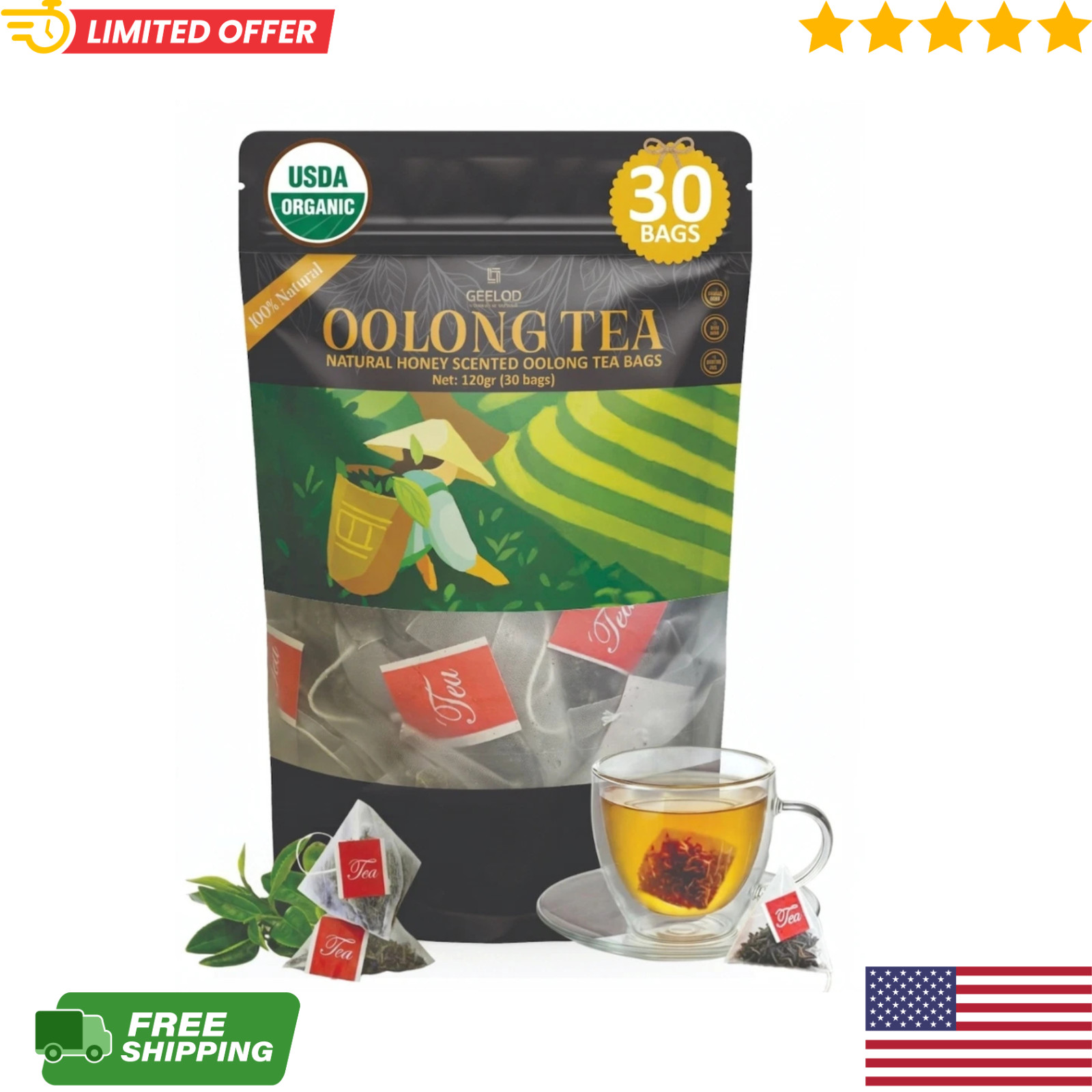 PiPi Tea Organic Oolong | 30 BAGS | Cortisol & Stress, Digestion and Metabolism