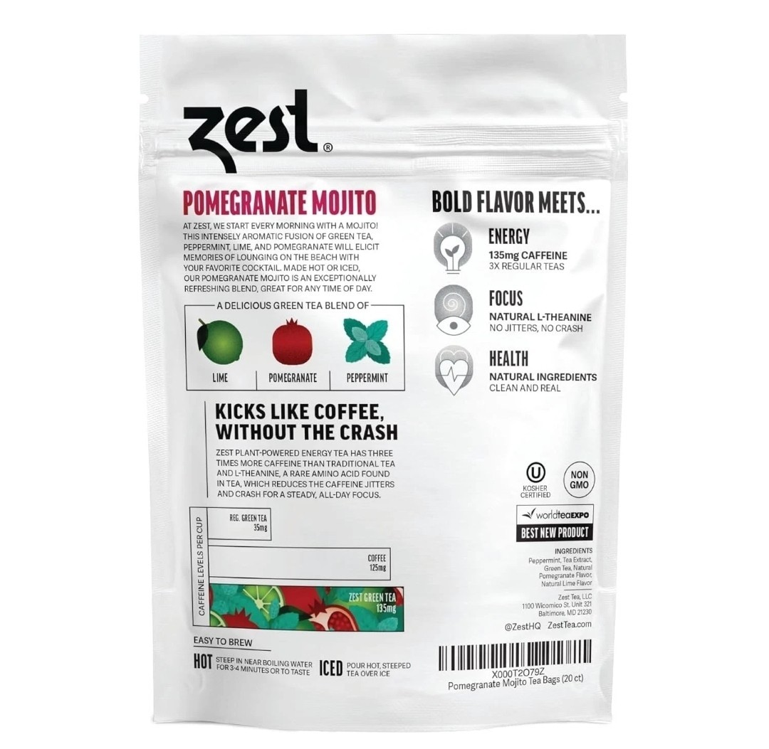 Zest Energy Green Tea *Pomegranate Mojito* High 20 Bags Count *Factory Sealed*