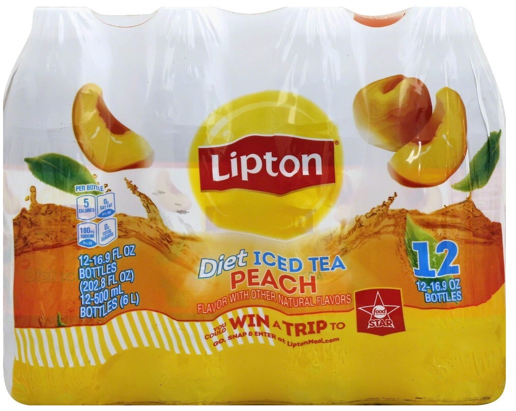 Lipton Diet Peach Iced Tea, 16.9 fl oz, 12 Pack Bottles