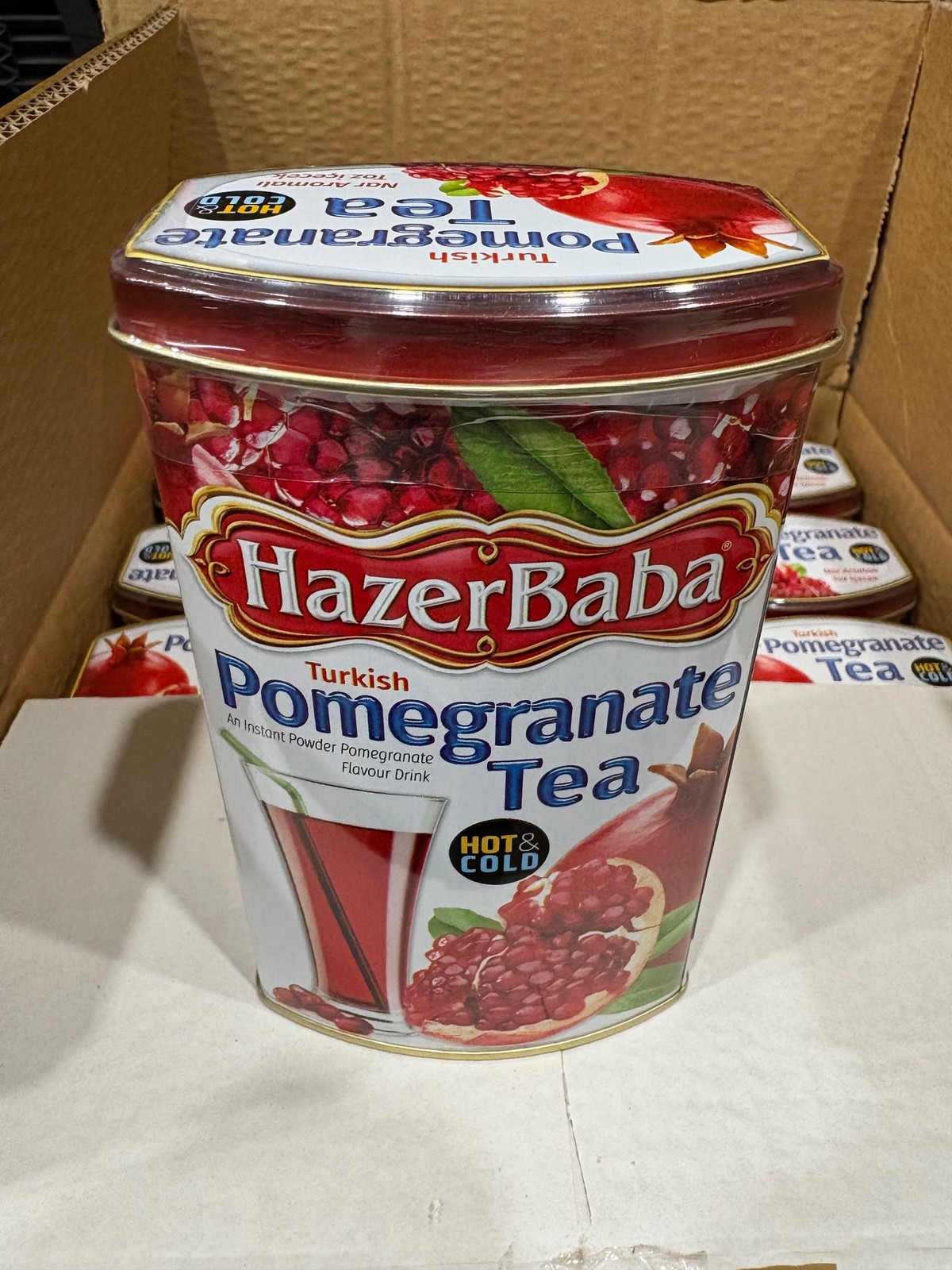 HazerBaba Pomegranate Tea Powder Tin 8.8 oz 250g Turkish Hot Cold Kosher Sealed