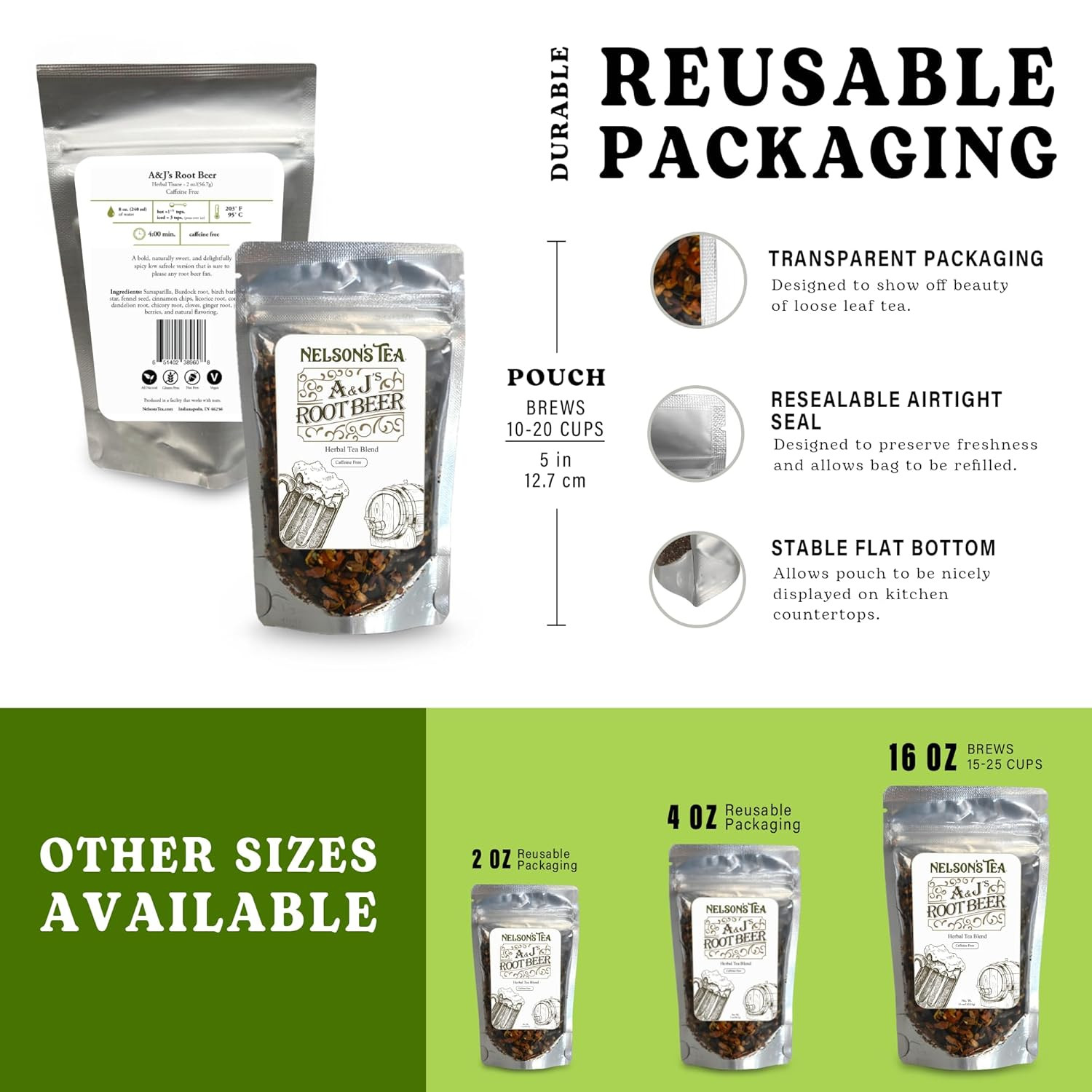 A&J’S Root Beer – Cut & Sifted Sarsaparilla Root Tea Loose Leaf – Caffeine Free,