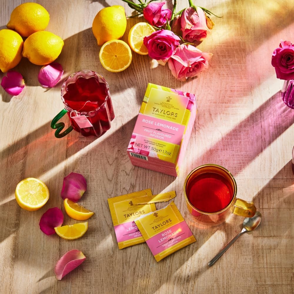 Refreshing Rose Lemonade Tea 20 Count Box Caffeine-Free Zingy Floral Hot Iced