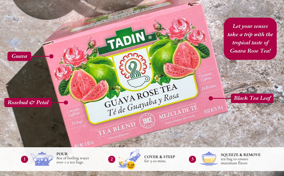 Guava Rose Tea, Contains Caffeine, 24 Tea Bags Per Box, Pack of 1