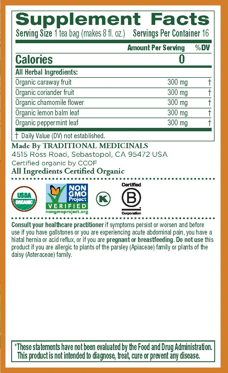 Traditional Medicinals Organic Gas Relief Digestive Tea, 16 Tea Bags